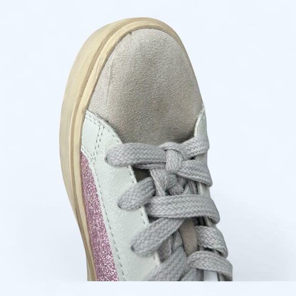 Shu Shop REBA White & Pink Sparkle Tennis Shoes Fashion Sneaker size 6.5 Glitter - Picture 11 of 13